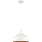 1 Light Shiny White Mini Pendant with Shiny White Metal Shade with Gold Finish Inside Shade-Lighting LumensPendant Lights