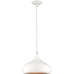 1 Light Shiny White Mini Pendant with Shiny White Metal Shade with Gold Finish Inside Shade-Lighting LumensPendant Lights