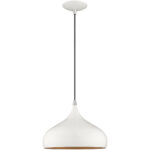 1 Light Shiny White Mini Pendant with Shiny White Metal Shade with Gold Finish Inside Shade-Lighting LumensPendant Lights