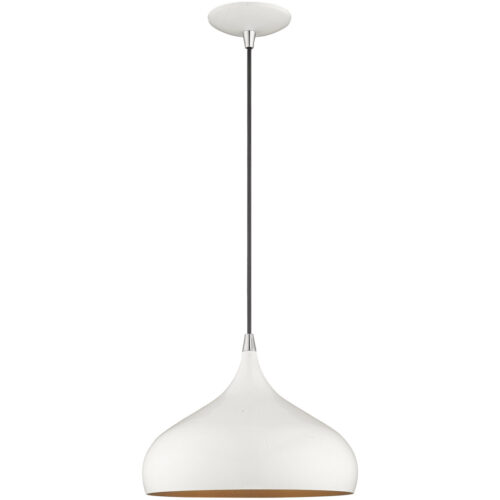 1 Light Shiny White Mini Pendant with Shiny White Metal Shade with Gold Finish Inside Shade-Lighting LumensPendant Lights