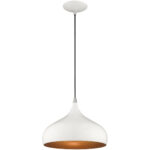 1 Light Shiny White Mini Pendant with Shiny White Metal Shade with Gold Finish Inside Shade-Lighting LumensPendant Lights