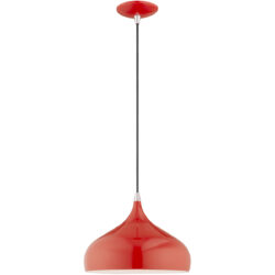 1 Light Shiny Red Mini Pendant with Shiny Red Metal Shade with Shiny White Finish Inside Shade-Lighting LumensPendant Lights