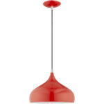 1 Light Shiny Red Mini Pendant with Shiny Red Metal Shade with Shiny White Finish Inside Shade-Lighting LumensPendant Lights