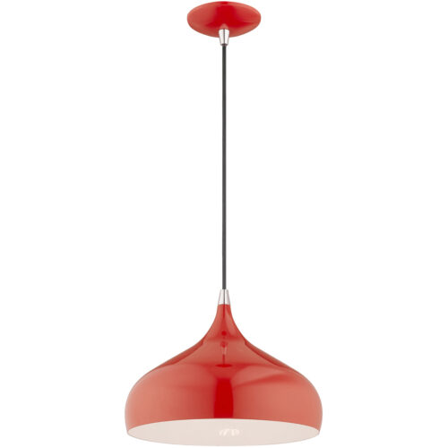 1 Light Shiny Red Mini Pendant with Shiny Red Metal Shade with Shiny White Finish Inside Shade-Lighting LumensPendant Lights