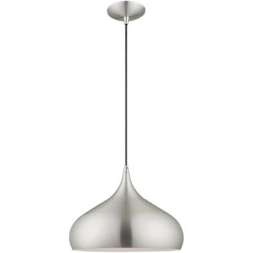 1 Light Brushed Aluminum Mini Pendant with Brushed Aluminum Metal Shade with Shiny White Finish Inside Shade-Lighting LumensPendant Lights