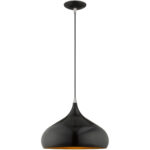 1 Light Shiny Black Mini Pendant with Shiny Black Metal Shade with Gold Finish Inside Shade-Lighting LumensPendant Lights