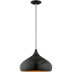 1 Light Shiny Black Mini Pendant with Shiny Black Metal Shade with Gold Finish Inside Shade-Lighting LumensPendant Lights