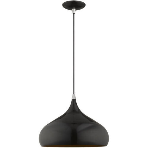 1 Light Shiny Black Mini Pendant with Shiny Black Metal Shade with Gold Finish Inside Shade-Lighting LumensPendant Lights