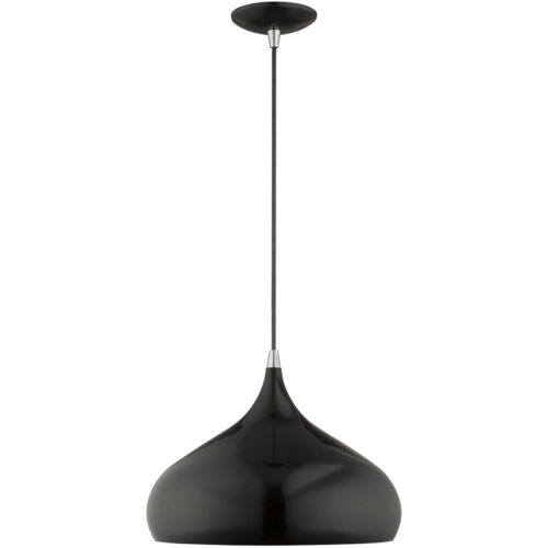 1 Light Shiny Black Mini Pendant with Shiny Black Metal Shade with Gold Finish Inside Shade-Lighting LumensPendant Lights