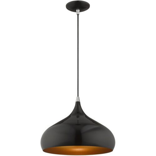 1 Light Shiny Black Mini Pendant with Shiny Black Metal Shade with Gold Finish Inside Shade-Lighting LumensPendant Lights