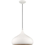 1 Light Shiny White Mini Pendant with Shiny White Metal Shade with Gold Finish Inside Shade-Lighting LumensPendant Lights