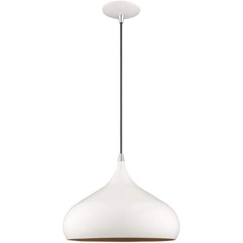 1 Light Shiny White Mini Pendant with Shiny White Metal Shade with Gold Finish Inside Shade-Lighting LumensPendant Lights