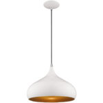 1 Light Shiny White Mini Pendant with Shiny White Metal Shade with Gold Finish Inside Shade-Lighting LumensPendant Lights