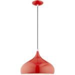 1 Light Shiny Red Mini Pendant with Shiny Red Metal Shade with Shiny White Finish Inside Shade-Lighting LumensPendant Lights