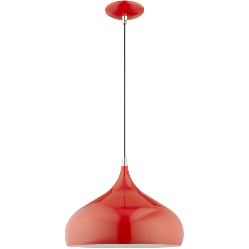 1 Light Shiny Red Mini Pendant with Shiny Red Metal Shade with Shiny White Finish Inside Shade-Lighting LumensPendant Lights