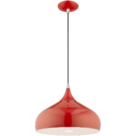 1 Light Shiny Red Mini Pendant with Shiny Red Metal Shade with Shiny White Finish Inside Shade-Lighting LumensPendant Lights