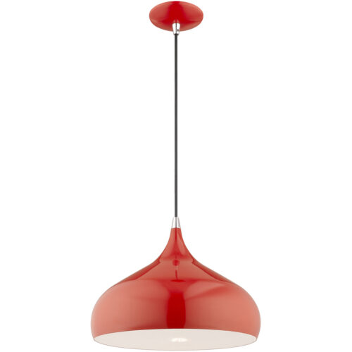 1 Light Shiny Red Mini Pendant with Shiny Red Metal Shade with Shiny White Finish Inside Shade-Lighting LumensPendant Lights