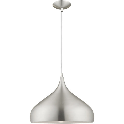 1 Light Brushed Aluminum Mini Pendant with Brushed Aluminum Metal Shade with Shiny White Finish Inside Shade-Lighting LumensPendant Lights