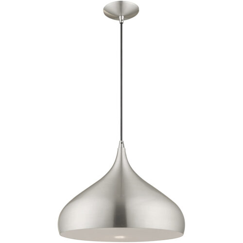 1 Light Brushed Aluminum Mini Pendant with Brushed Aluminum Metal Shade with Shiny White Finish Inside Shade-Lighting LumensPendant Lights