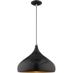 1 Light Shiny Black Mini Pendant with Shiny Black Metal Shade with Gold Finish Inside Shade-Lighting LumensPendant Lights