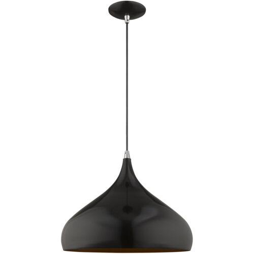 1 Light Shiny Black Mini Pendant with Shiny Black Metal Shade with Gold Finish Inside Shade-Lighting LumensPendant Lights