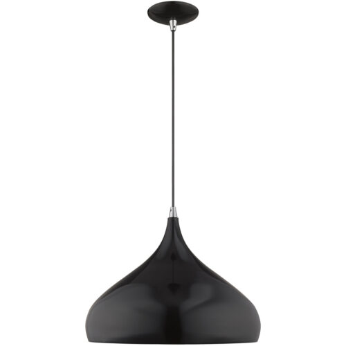 1 Light Shiny Black Mini Pendant with Shiny Black Metal Shade with Gold Finish Inside Shade-Lighting LumensPendant Lights