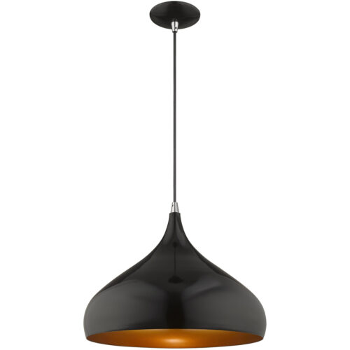 1 Light Shiny Black Mini Pendant with Shiny Black Metal Shade with Gold Finish Inside Shade-Lighting LumensPendant Lights