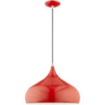 1 Light Shiny Red Mini Pendant with Shiny Red Metal Shade with Shiny White Finish Inside Shade-Lighting LumensPendant Lights