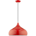 1 Light Shiny Red Mini Pendant with Shiny Red Metal Shade with Shiny White Finish Inside Shade-Lighting LumensPendant Lights