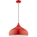 1 Light Shiny Red Mini Pendant with Shiny Red Metal Shade with Shiny White Finish Inside Shade-Lighting LumensPendant Lights