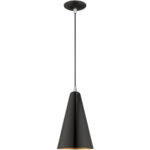 1 Light Shiny Black Mini Pendant with Shiny Black Metal Shade with Gold Finish Inside Shade-Lighting LumensPendant Lights