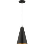 1 Light Shiny Black Mini Pendant with Shiny Black Metal Shade with Gold Finish Inside Shade-Lighting LumensPendant Lights