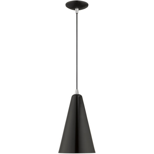 1 Light Shiny Black Mini Pendant with Shiny Black Metal Shade with Gold Finish Inside Shade-Lighting LumensPendant Lights