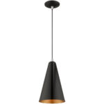 1 Light Shiny Black Mini Pendant with Shiny Black Metal Shade with Gold Finish Inside Shade-Lighting LumensPendant Lights