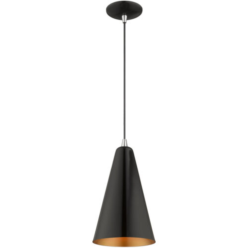 1 Light Shiny Black Mini Pendant with Shiny Black Metal Shade with Gold Finish Inside Shade-Lighting LumensPendant Lights