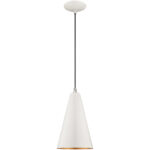 1 Light Shiny White Mini Pendant with Shiny White Metal Shade with Gold Finish Inside Shade-Lighting LumensPendant Lights