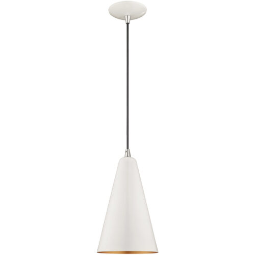 1 Light Shiny White Mini Pendant with Shiny White Metal Shade with Gold Finish Inside Shade-Lighting LumensPendant Lights