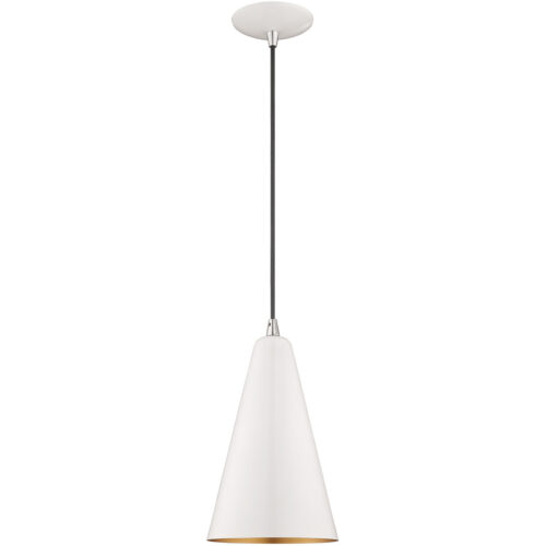 1 Light Shiny White Mini Pendant with Shiny White Metal Shade with Gold Finish Inside Shade-Lighting LumensPendant Lights