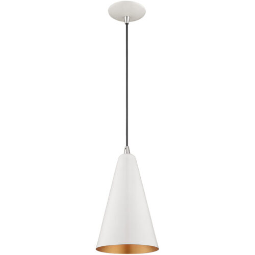 1 Light Shiny White Mini Pendant with Shiny White Metal Shade with Gold Finish Inside Shade-Lighting LumensPendant Lights