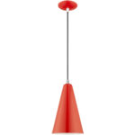 1 Light Shiny Red Mini Pendant with Shiny Red Metal Shade with Shiny White Finish Inside Shade-Lighting LumensPendant Lights