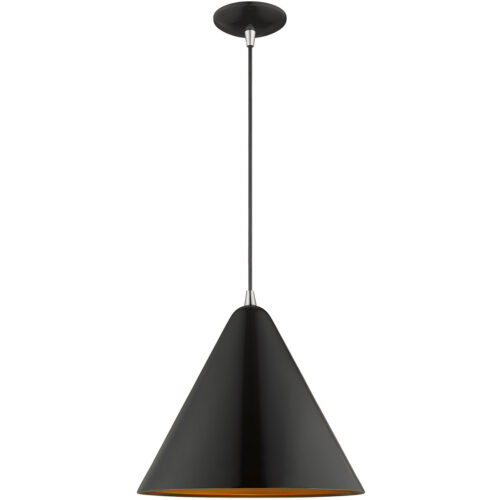 1 Light Shiny Black Mini Pendant with Shiny Black Metal Shade with Gold Finish Inside Shade-Lighting LumensPendant Lights