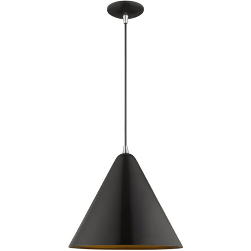 1 Light Shiny Black Mini Pendant with Shiny Black Metal Shade with Gold Finish Inside Shade-Lighting LumensPendant Lights