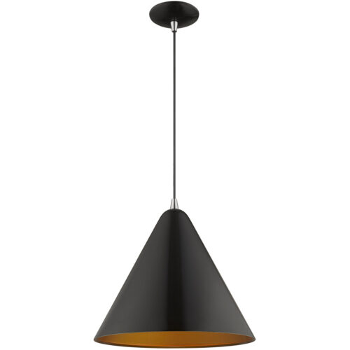 1 Light Shiny Black Mini Pendant with Shiny Black Metal Shade with Gold Finish Inside Shade-Lighting LumensPendant Lights