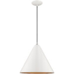 1 Light Shiny White Mini Pendant with Shiny White Metal Shade with Gold Finish Inside Shade-Lighting LumensPendant Lights