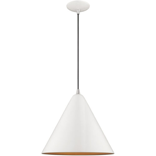 1 Light Shiny White Mini Pendant with Shiny White Metal Shade with Gold Finish Inside Shade-Lighting LumensPendant Lights