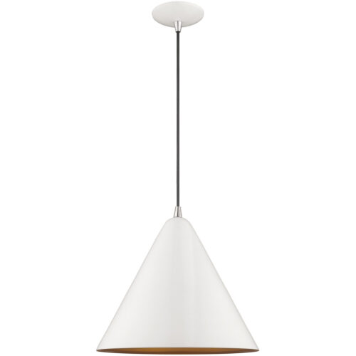 1 Light Shiny White Mini Pendant with Shiny White Metal Shade with Gold Finish Inside Shade-Lighting LumensPendant Lights