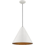 1 Light Shiny White Mini Pendant with Shiny White Metal Shade with Gold Finish Inside Shade-Lighting LumensPendant Lights