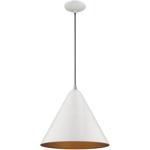 1 Light Shiny White Mini Pendant with Shiny White Metal Shade with Gold Finish Inside Shade-Lighting LumensPendant Lights