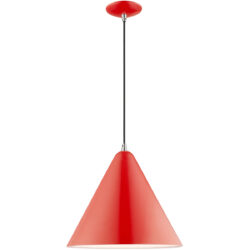 1 Light Shiny Red Mini Pendant with Shiny Red Metal Shade with Shiny White Finish Inside Shade-Lighting LumensPendant Lights