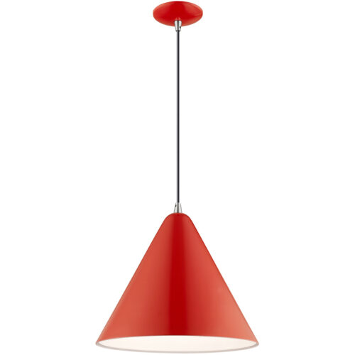 1 Light Shiny Red Mini Pendant with Shiny Red Metal Shade with Shiny White Finish Inside Shade-Lighting LumensPendant Lights